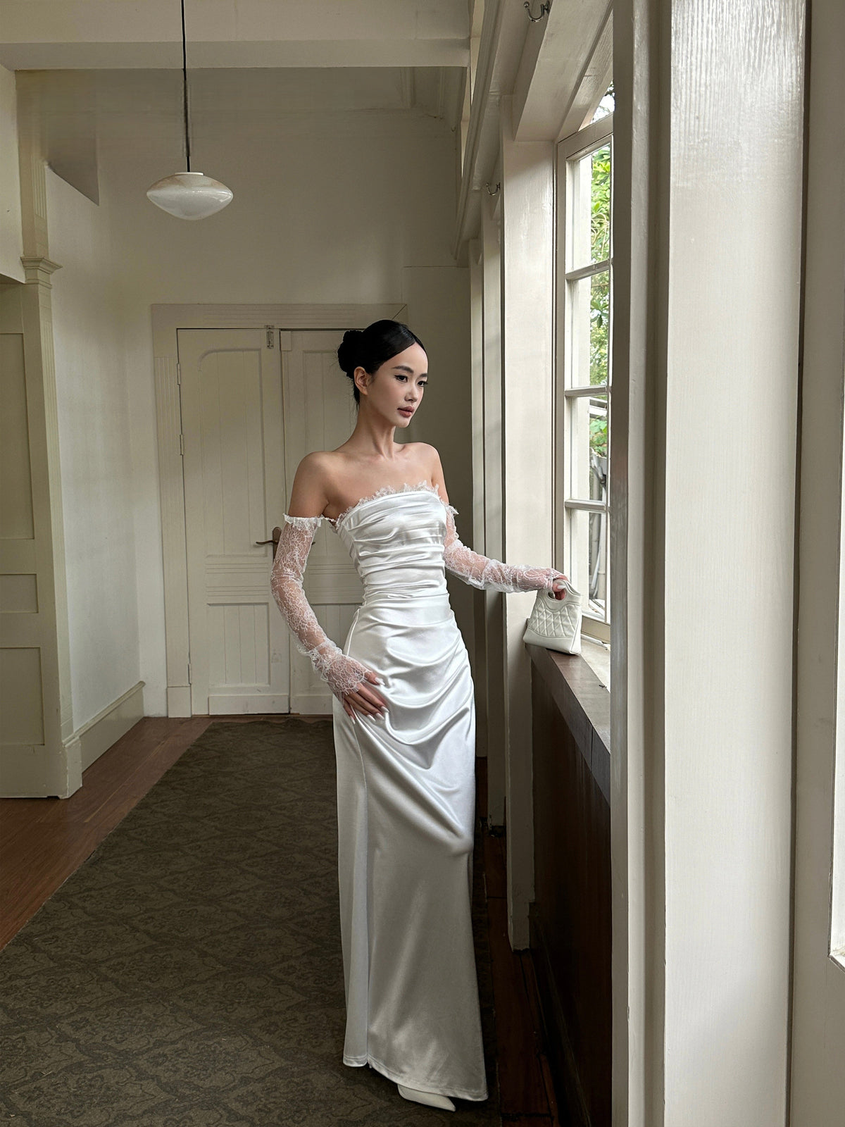 Strapless Sheath Stain White Evening Dress Elegant Wedding Dress