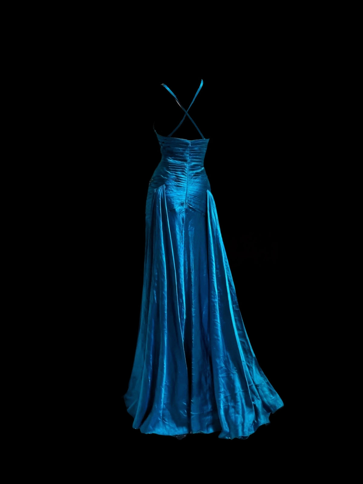 V-Neck Blue Satin Prom Dress Formal Party Dress With Applique