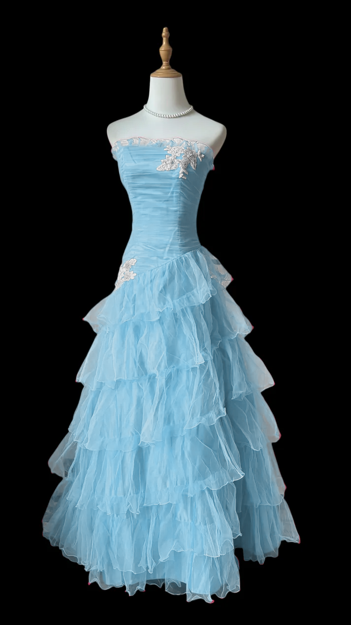 Ruffled Strapless A Line Layered Prom Dress Hot Pink Formal Dress J9590