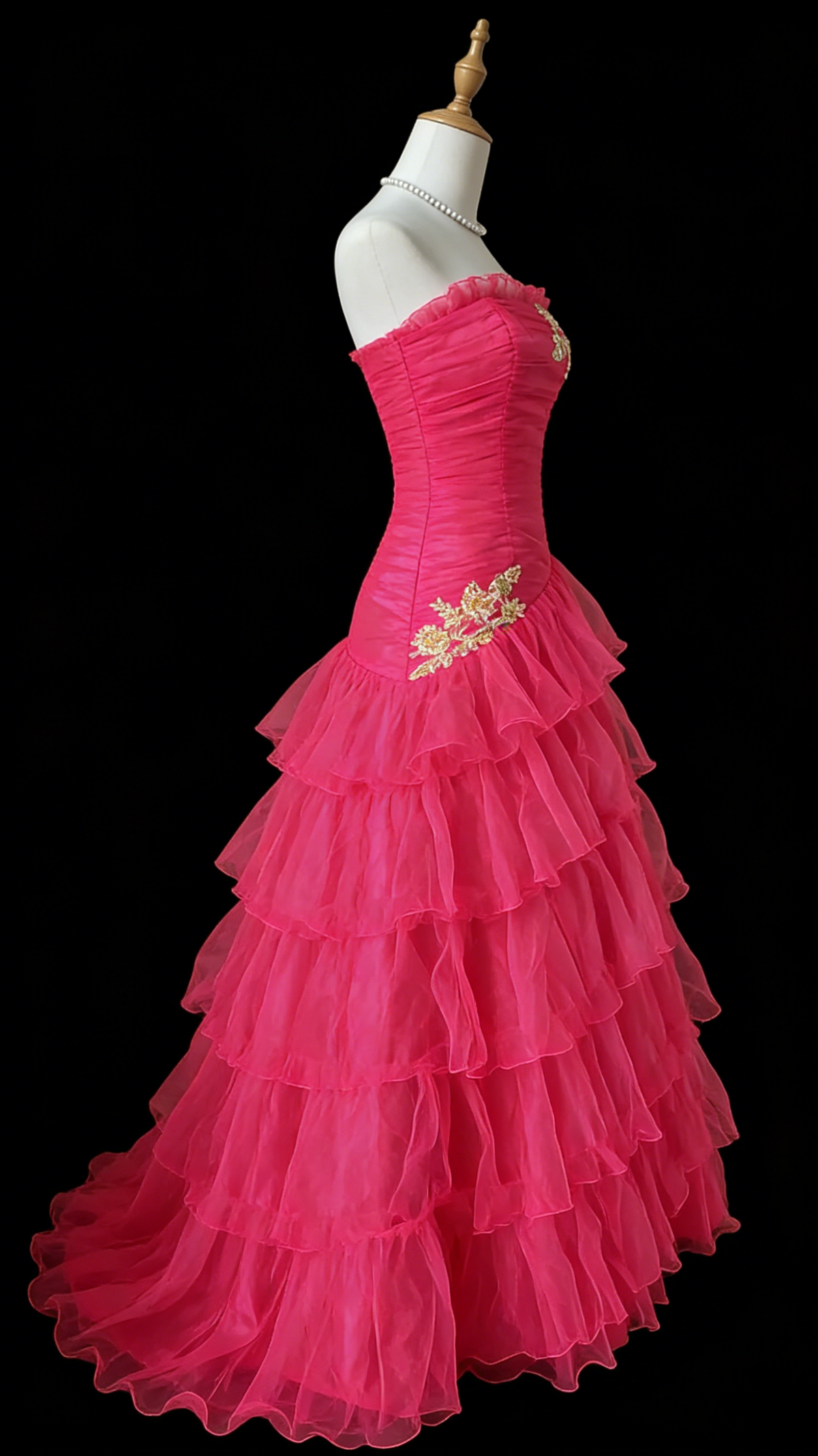 Ruffled Strapless A Line Layered Prom Dress Hot Pink Formal Dress J9590