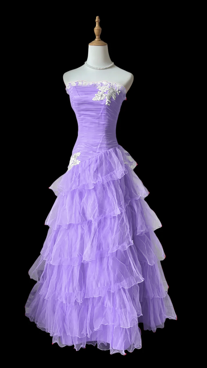 Ruffled Strapless A Line Layered Prom Dress Hot Pink Formal Dress J9590