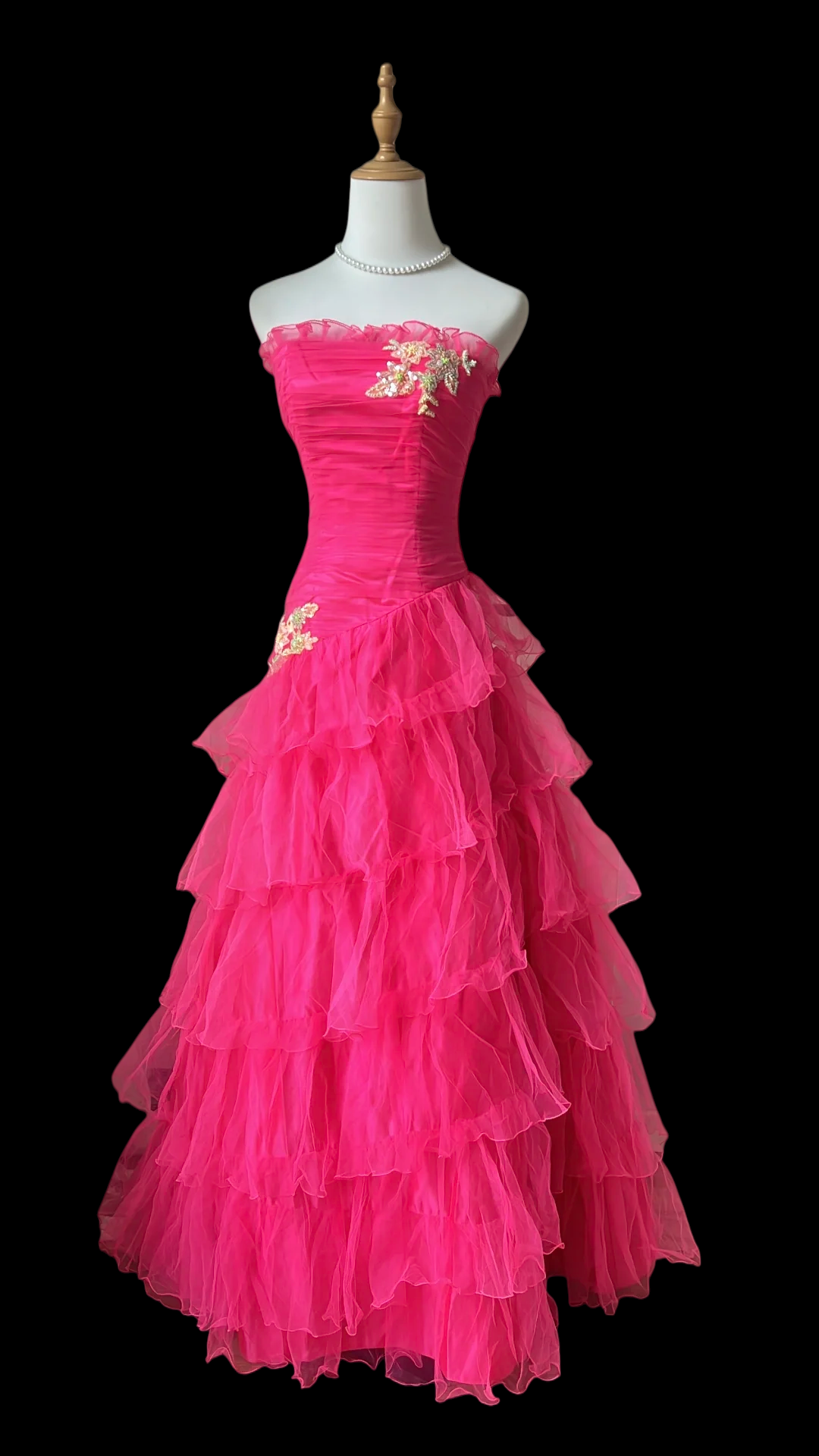 Ruffled Strapless A Line Layered Prom Dress Hot Pink Formal Dress J9590