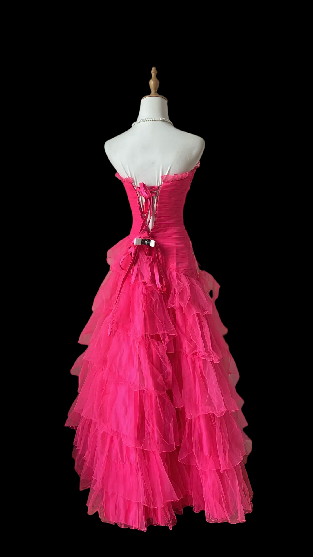 Ruffled Strapless A Line Layered Prom Dress Hot Pink Formal Dress J9590