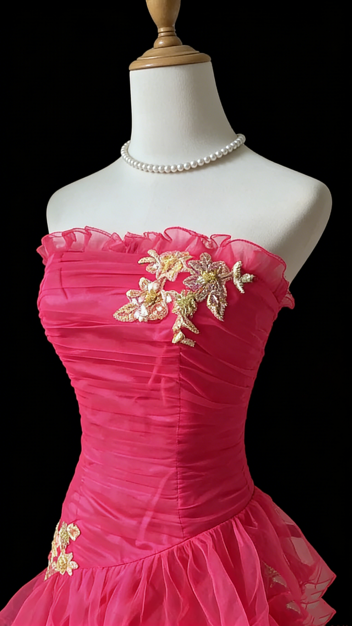 Ruffled Strapless A Line Layered Prom Dress Hot Pink Formal Dress J9590