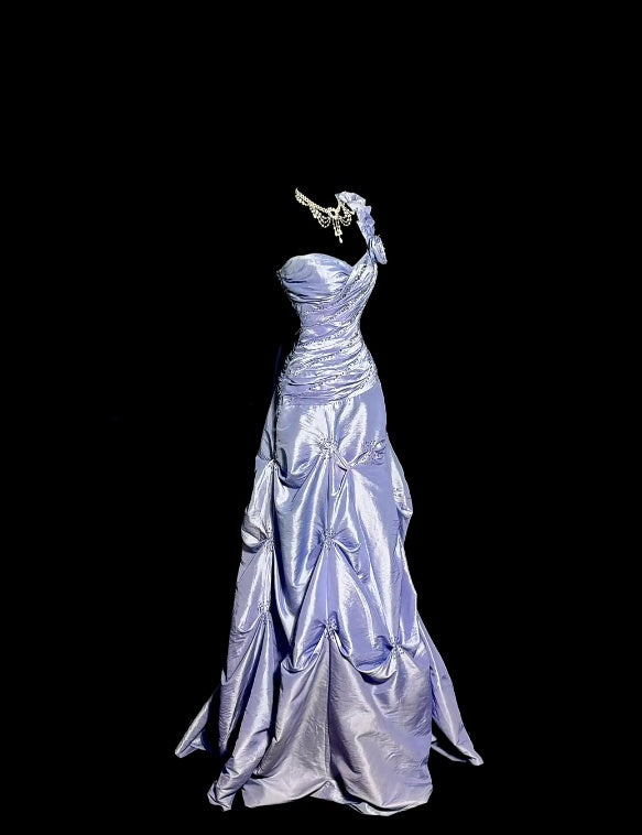 One Shoulder Lilac Prom Dress A Line Taffeta Formal Dress J9593