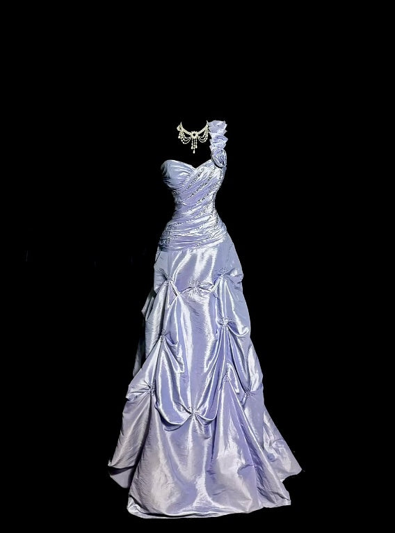 One Shoulder Lilac Prom Dress A Line Taffeta Formal Dress J9593
