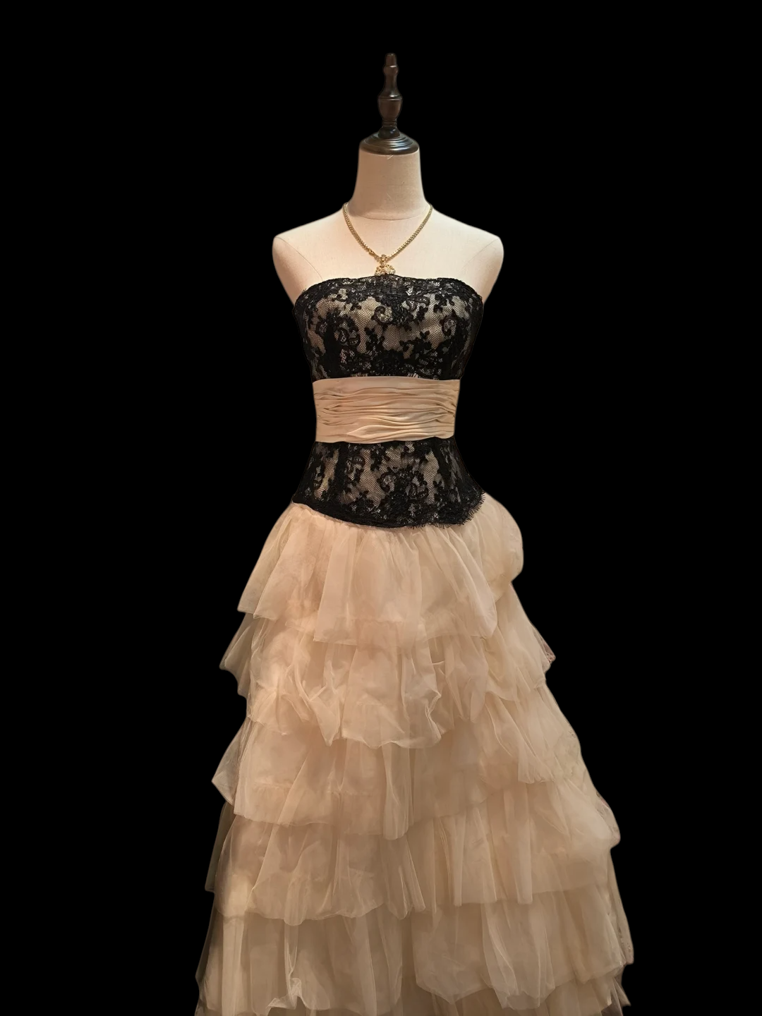 Strapless Champagne Layered Tulle Prom Dress A Line Formal Dress J9596