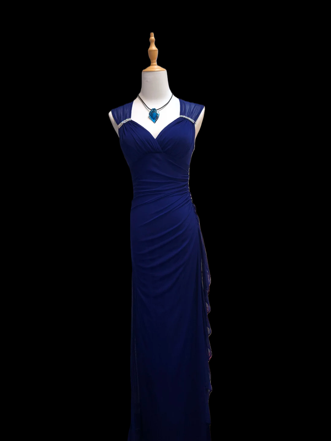 V-Neck Royal Blue Chiffon Prom Dress Ruffle Evening Dress