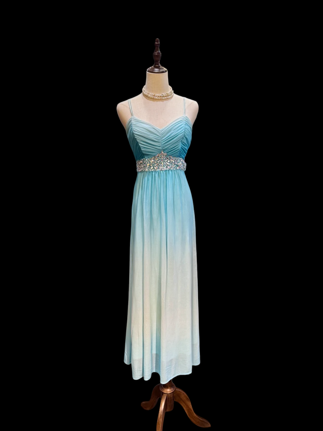 Spaghetti Straps Blue Gradient Prom Dress Chiffon Bridesmaid Dress