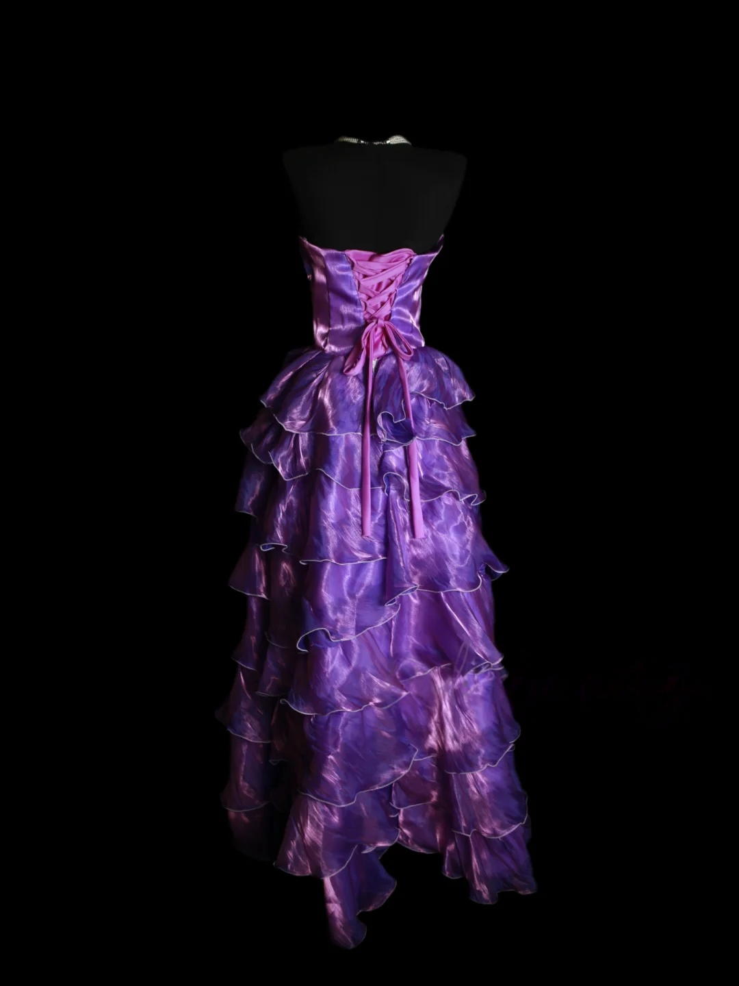 Strapless Purple Layered Prom Dress Ruffle Formal Dress Evening Dress