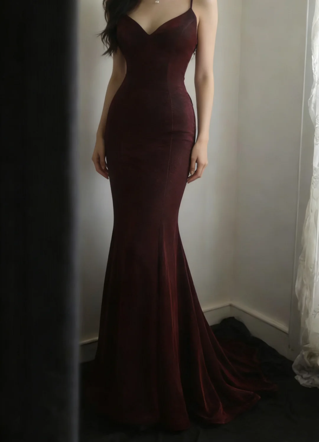 Backless Burgundy Mermaid Prom Dress Formal Evening Dress