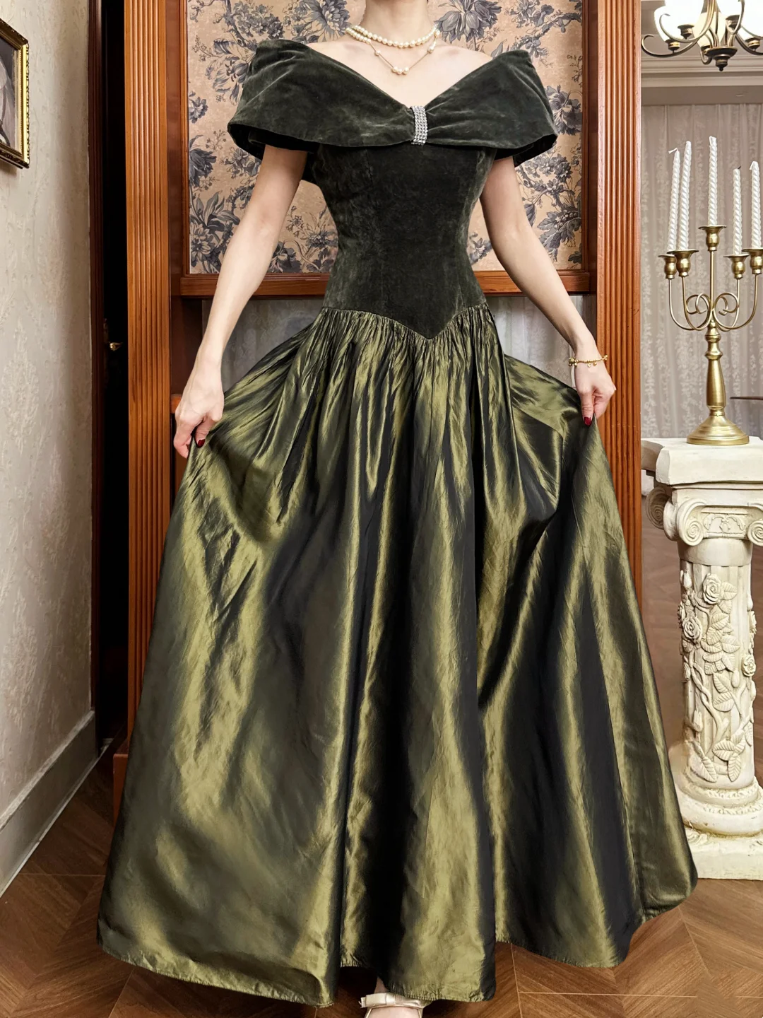 Off The Shoulder Green Princess Gown Formal Prom Dress J9620