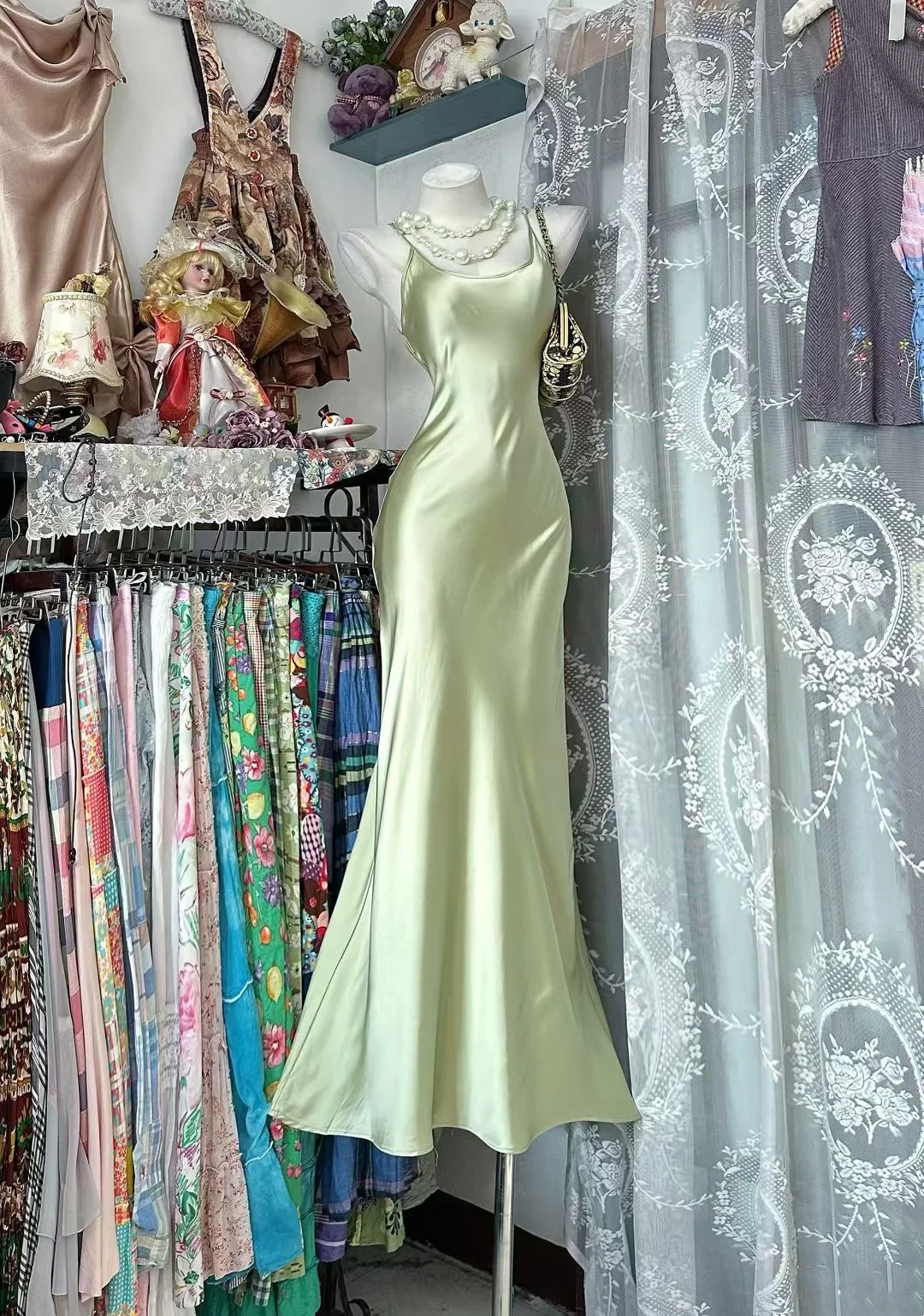 Green Satin Long Prom Dress Mermaid Evening Dress