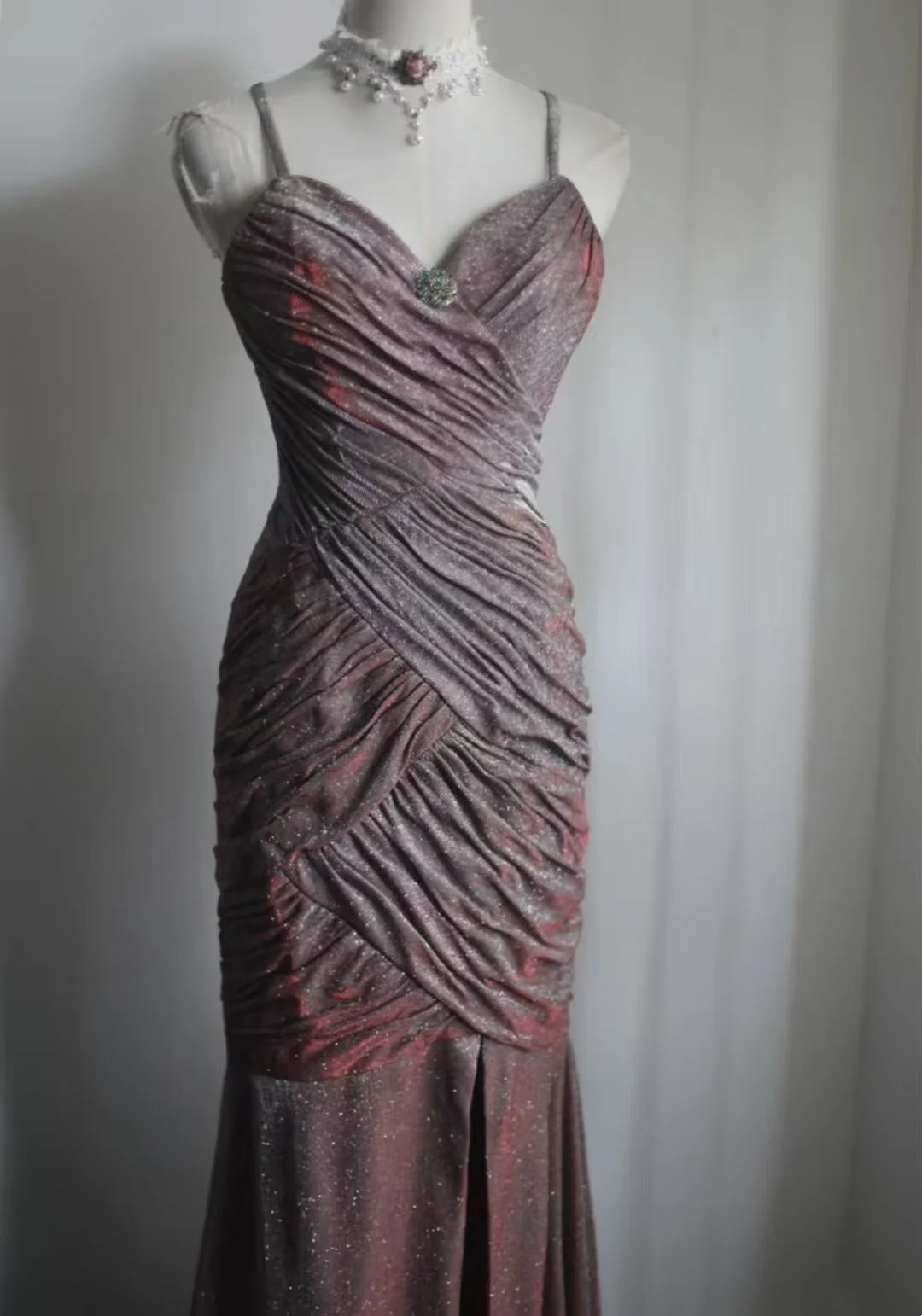 Pleated Mermaid Prom Dress Sparkle Evening Dress J9641