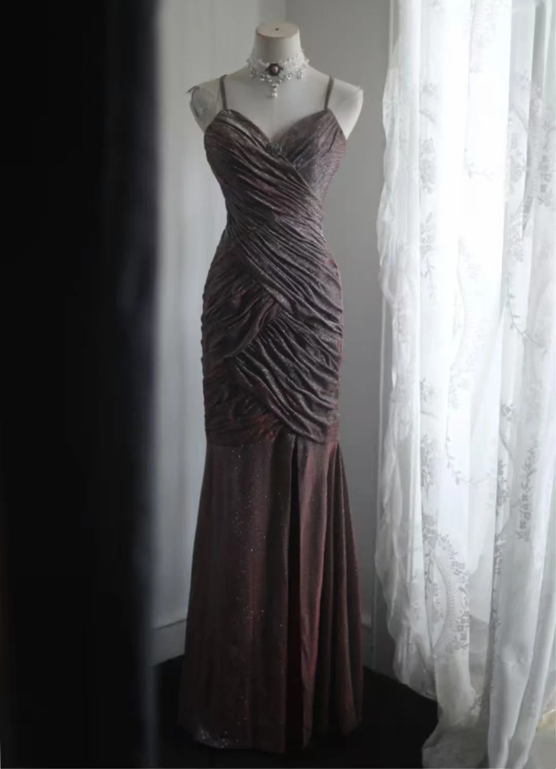 Pleated Mermaid Prom Dress Sparkle Evening Dress J9641