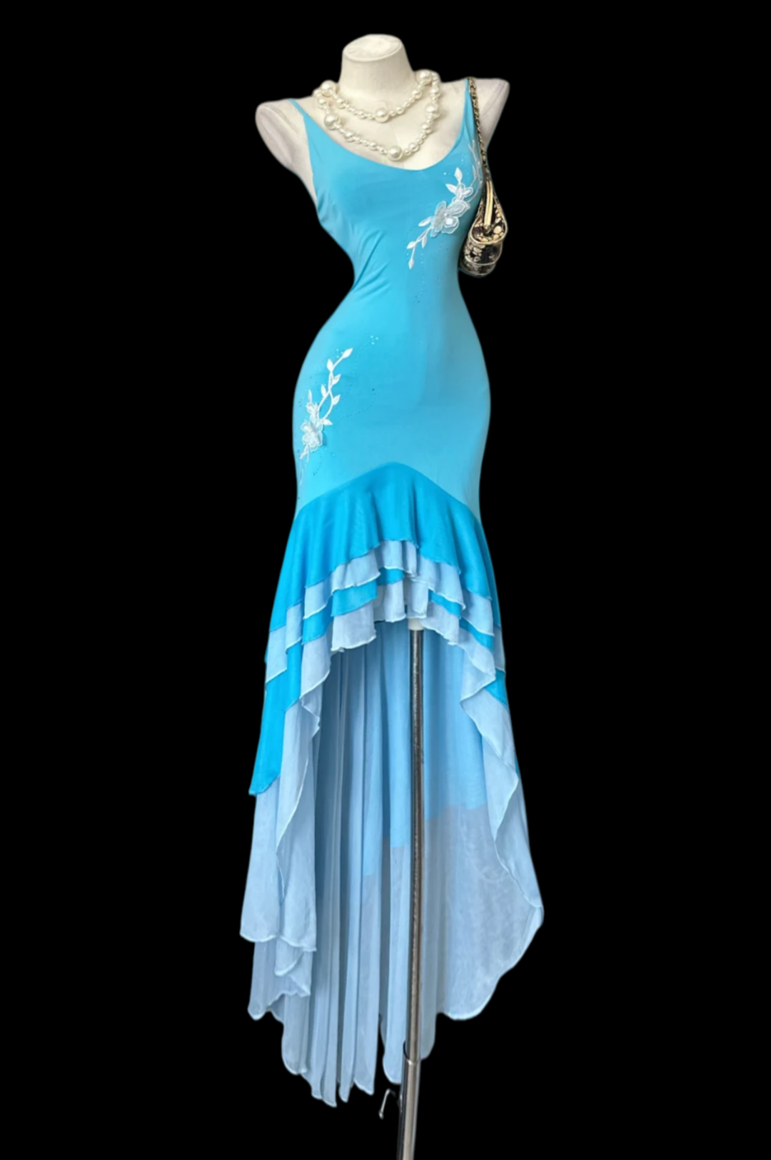 Sky Blue Chiffon Layered Prom Dress Ruffled Party Dress J9644