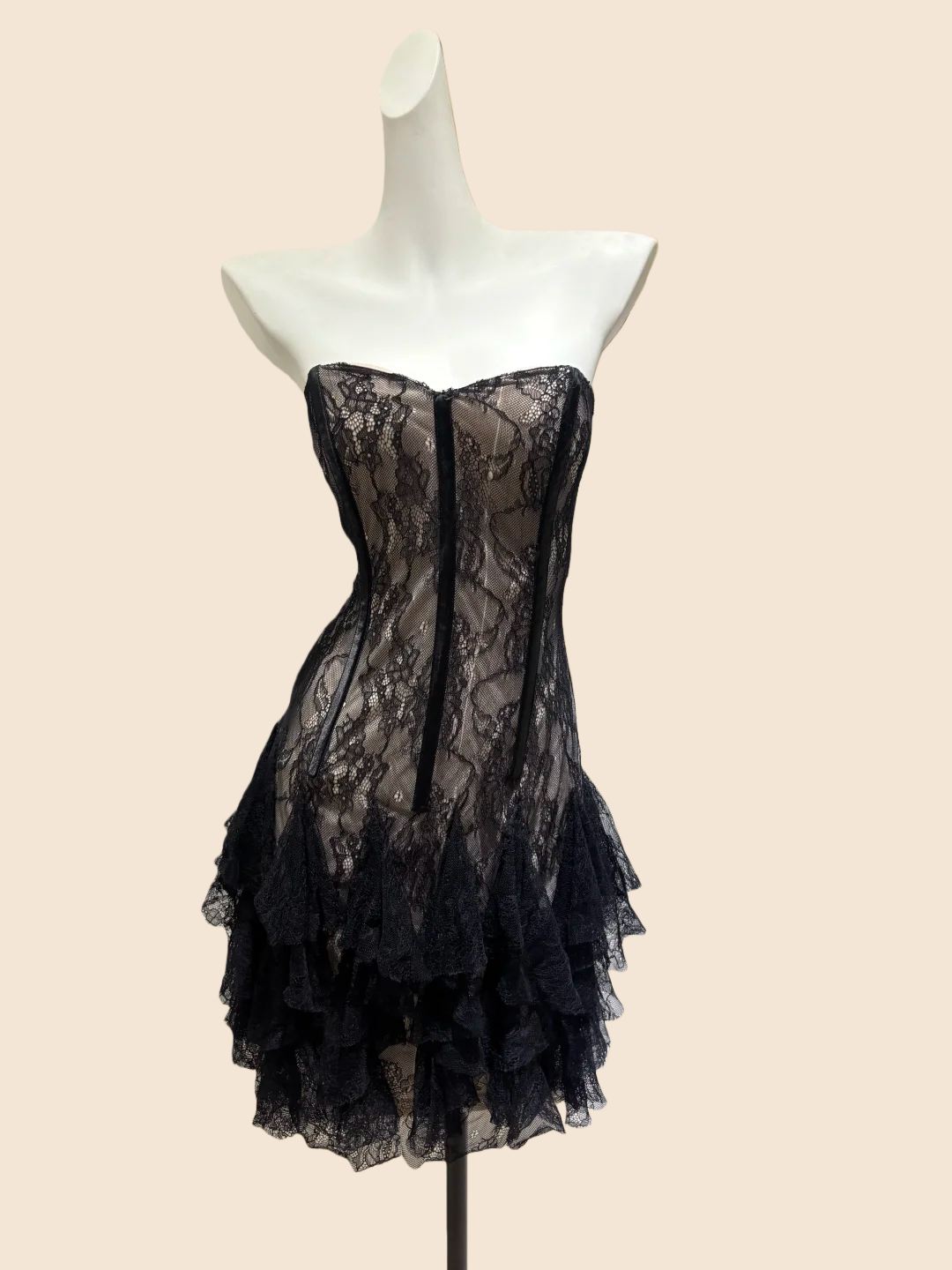 Black Lace Short Birthday Dress Ruffle Party Dress J9645
