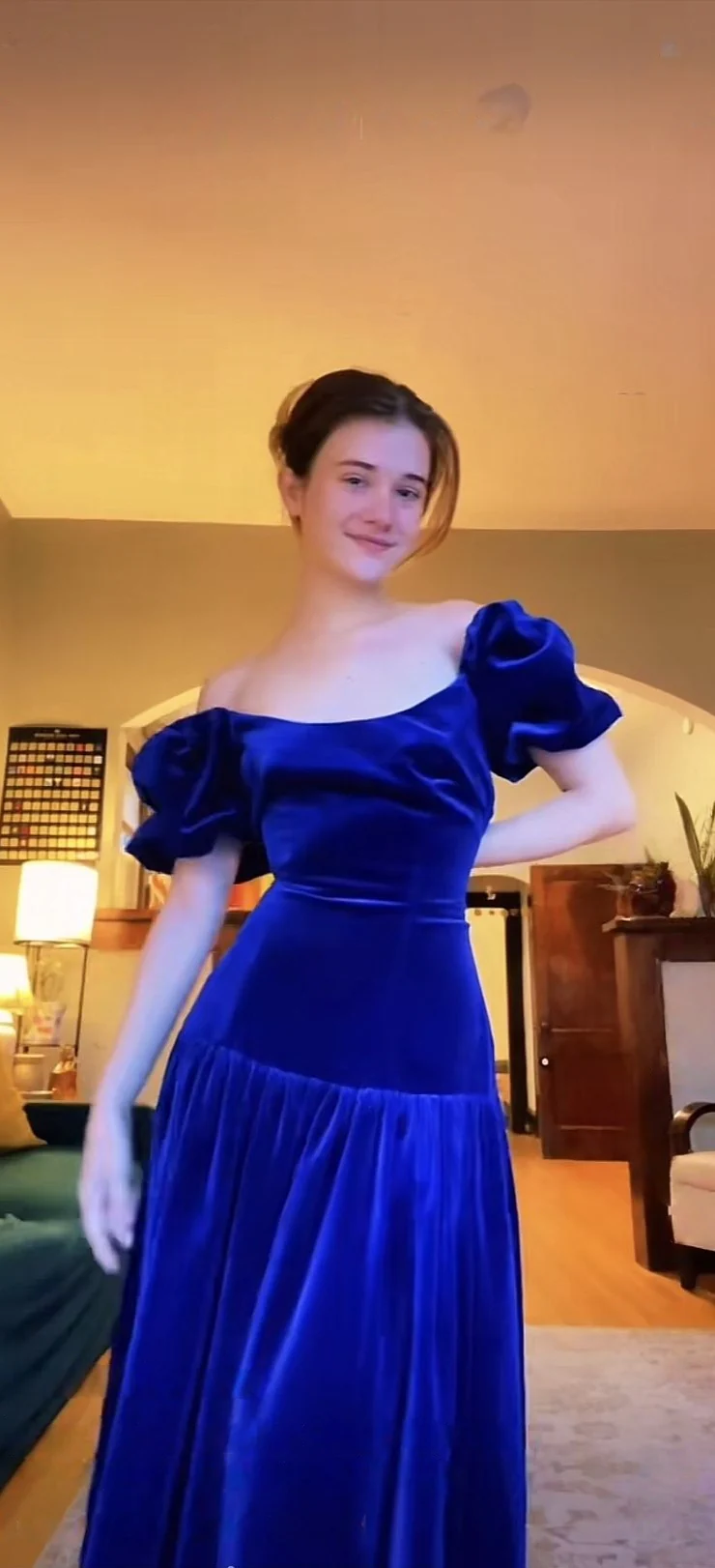 Royal Blue Velvet Prom Dress Off The Shoulder Evening Dresses J9649