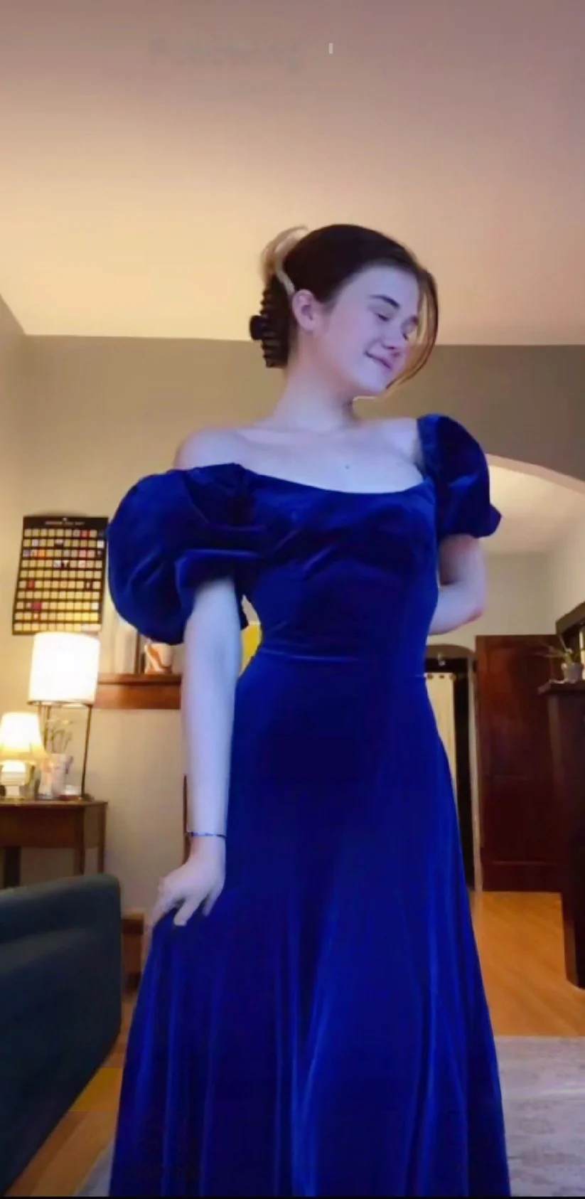 Royal Blue Velvet Prom Dress Off The Shoulder Evening Dresses J9649