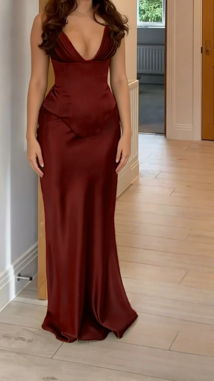 V Neck Green Satin Sheath Long Prom Dress J9660