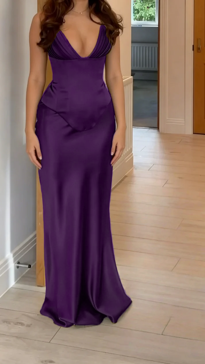 V Neck Green Satin Sheath Long Prom Dress J9660