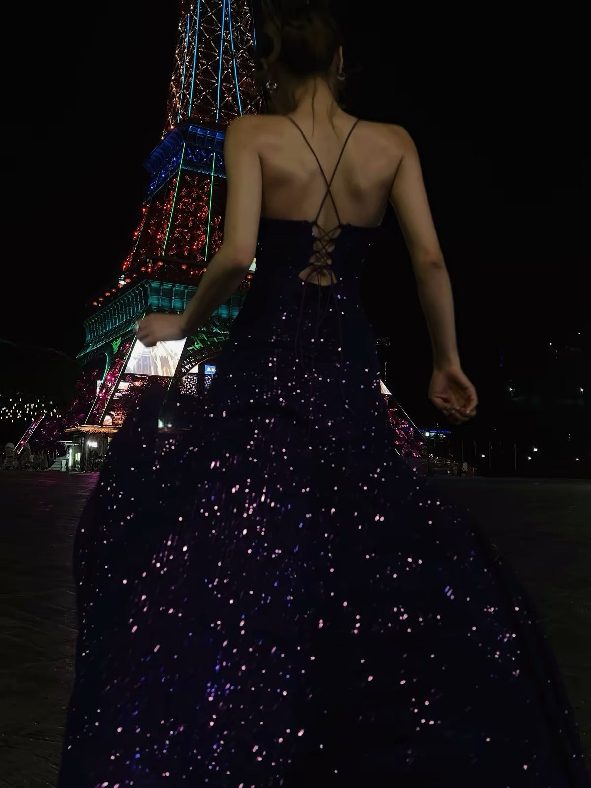 Spaghetti Strap Purple Sequin Prom Dress A Line Formal Dress J9910