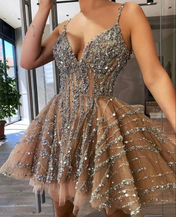 Sexy Straps Party Dress Short Homecoming Dress With Beadeding