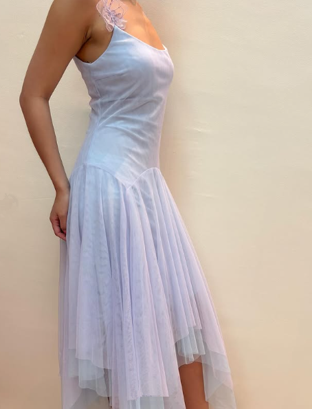 Lavender Tulle A-Line Short Prom Dress,Homecoming Dress With Flowers - View 3 | FashionDia