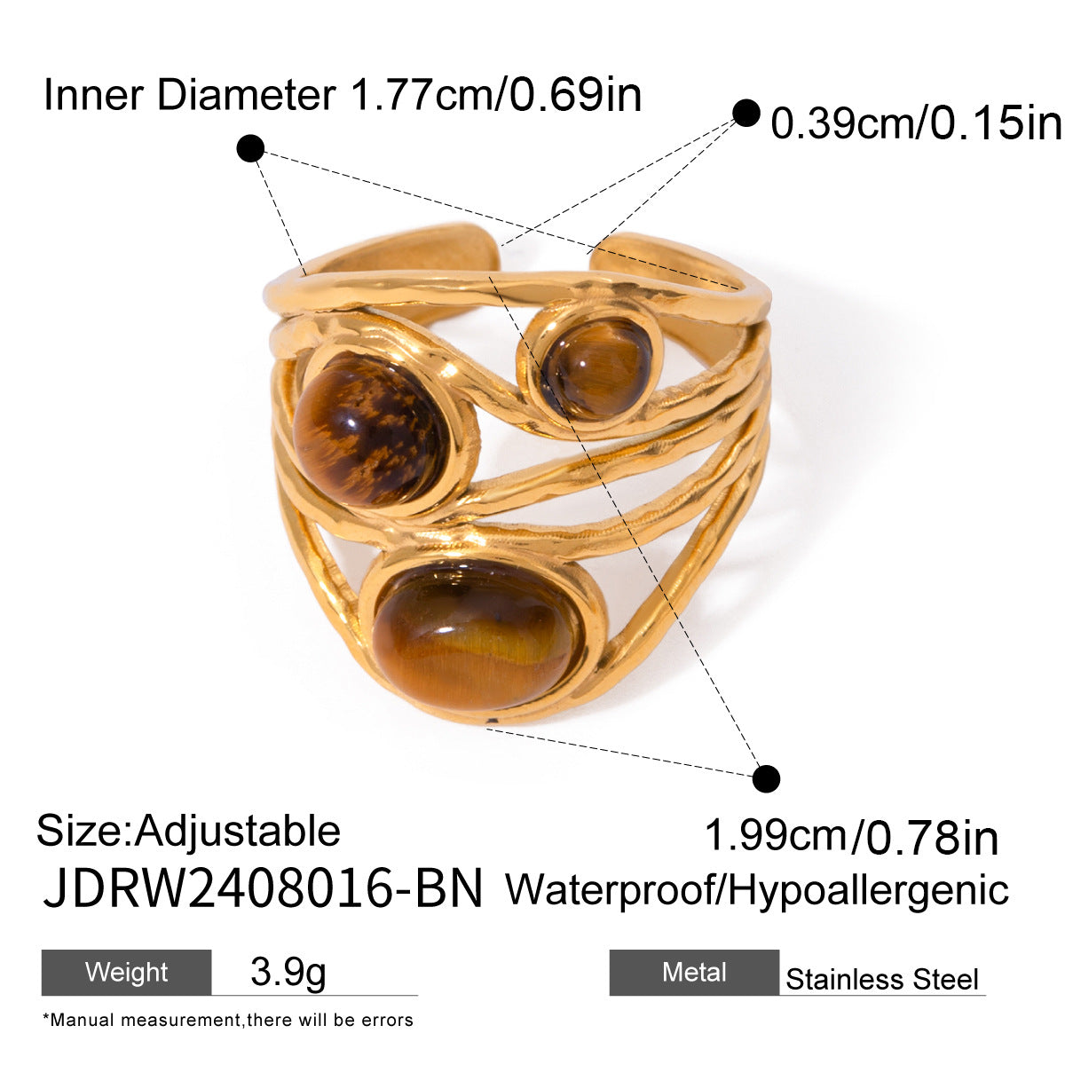 Round Open Ring Vintage Gold Stainless Steel Ring G15