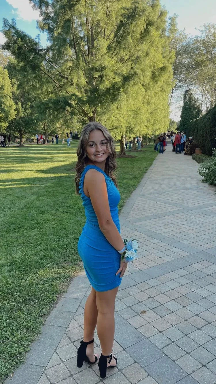 Blue One Shoulder Bodycon Dress Tight Homecoming Dress (ZD11754)