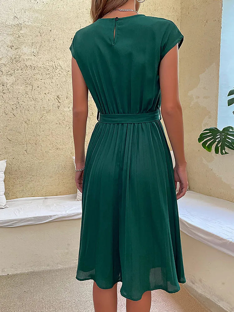 Leonor Statement Short Sleeve Pleated Casual Mini Dress for Summer Chic Silhouette Collection