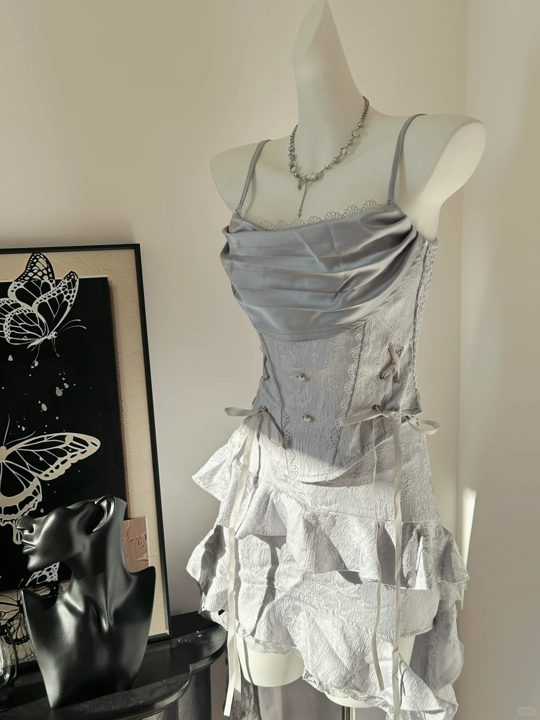 Cute Spaghetti Straps Satin Lace Ruffles A Line Homecoming Dress Formal Birthday Outfits