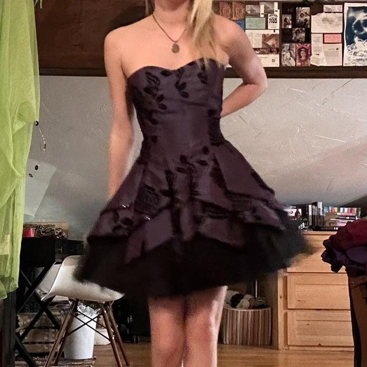 Vintage Satin Tulle Tiered A-Line Mini Prom Dress Homecoming Dress - View 4 | FashionDia