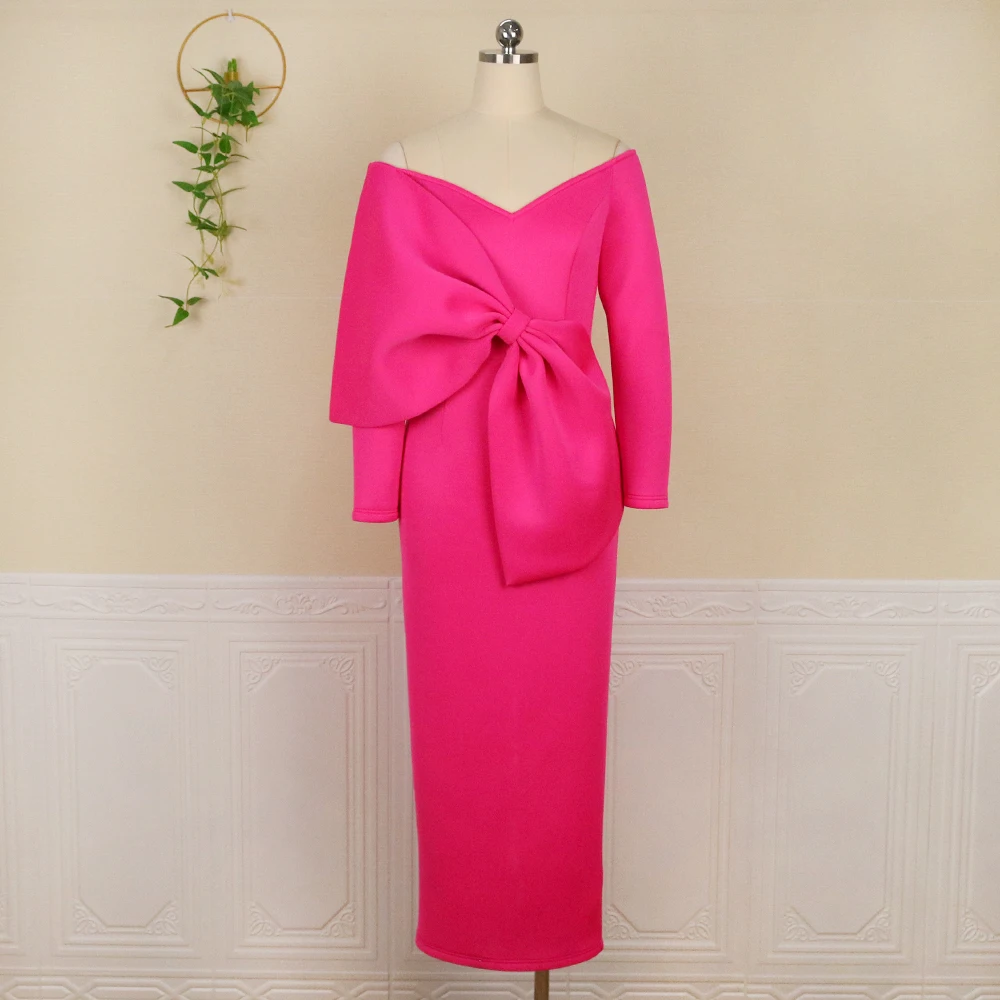 Women's Elegant V-Neck Off-the-Shoulder Long Dress Big Knot Slim Evening Dresses Boutique Occasion Dresses - View 3 | FashionDia
