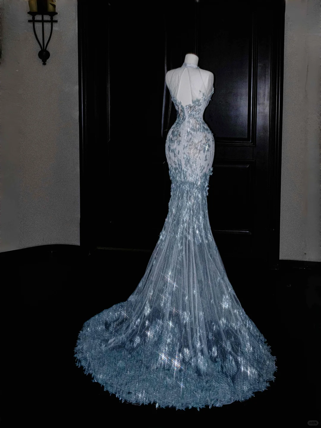 Dream Blue Tulle Sequins Appliques Mermaid Evening Dress Long Prom Dress Y8673 - View 3 | VelvetHem