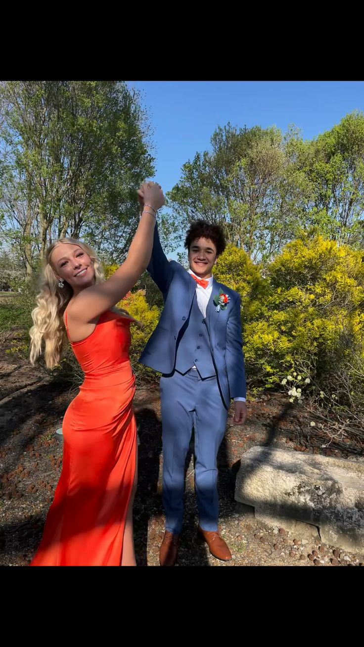 Simple Orange Prom Dress With High Slit,Senior Prom Gown - View 3 | FashionDia