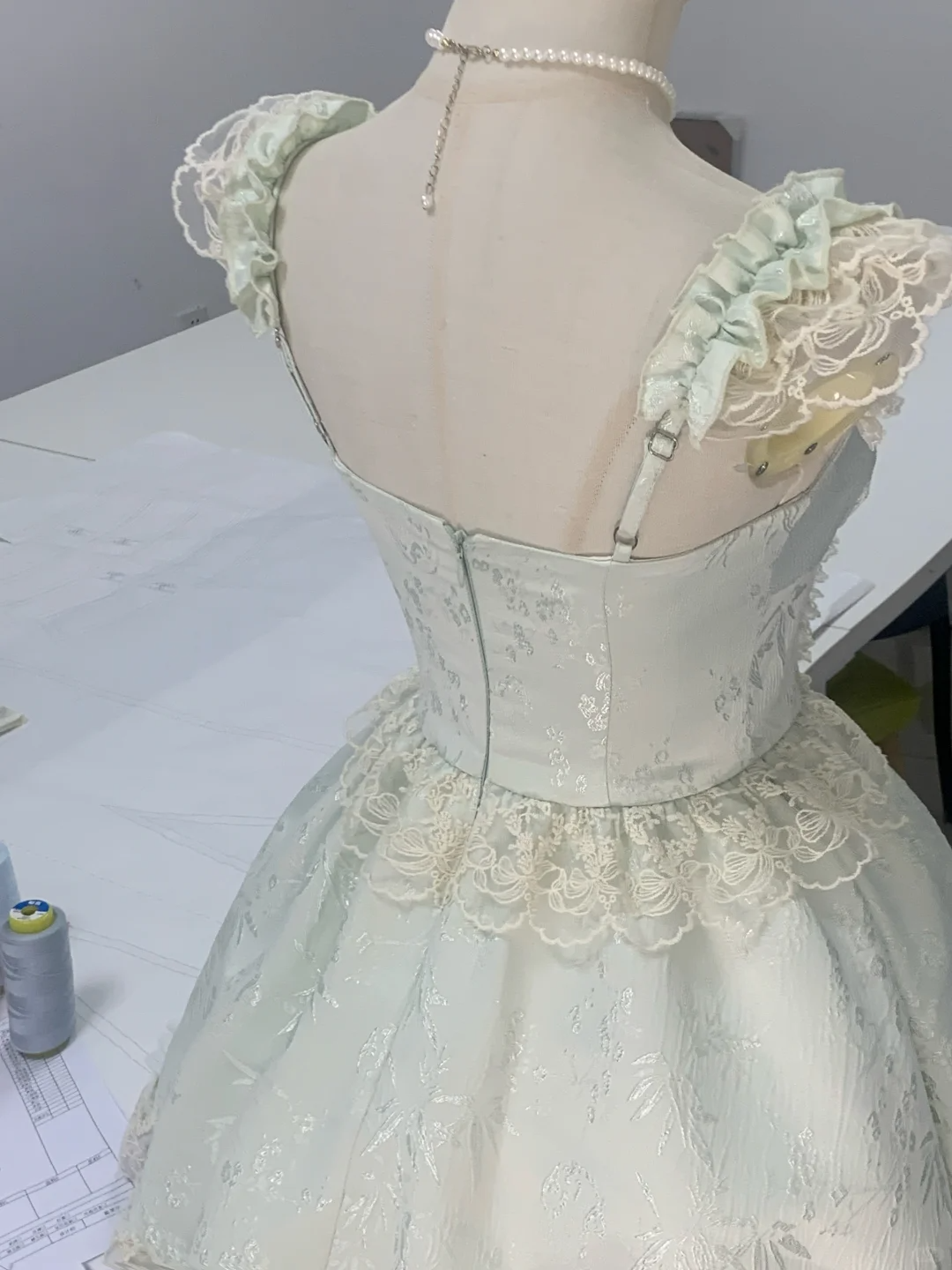 Sweet Light Mint Green Satin Lace A-Line Short Birthday Outfits Homecoming Dress - View 2 | FashionDia