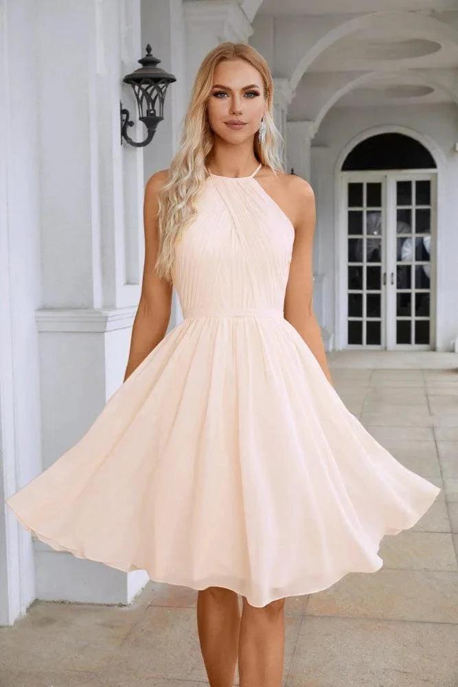 Women's Halter Neck Chiffon Fluffy Bridesmaid Evening Dress Wedding Party Beach Evening Dress 28104 by numbersea