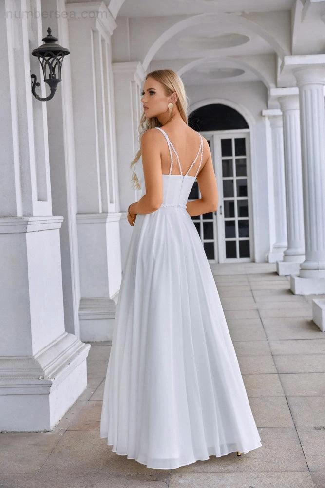 Ladies Spaghetti Strap Belt Chiffon Bridesmaid Evening Dress Prom Wedding Party Evening Dress 28134 (ZD16979)