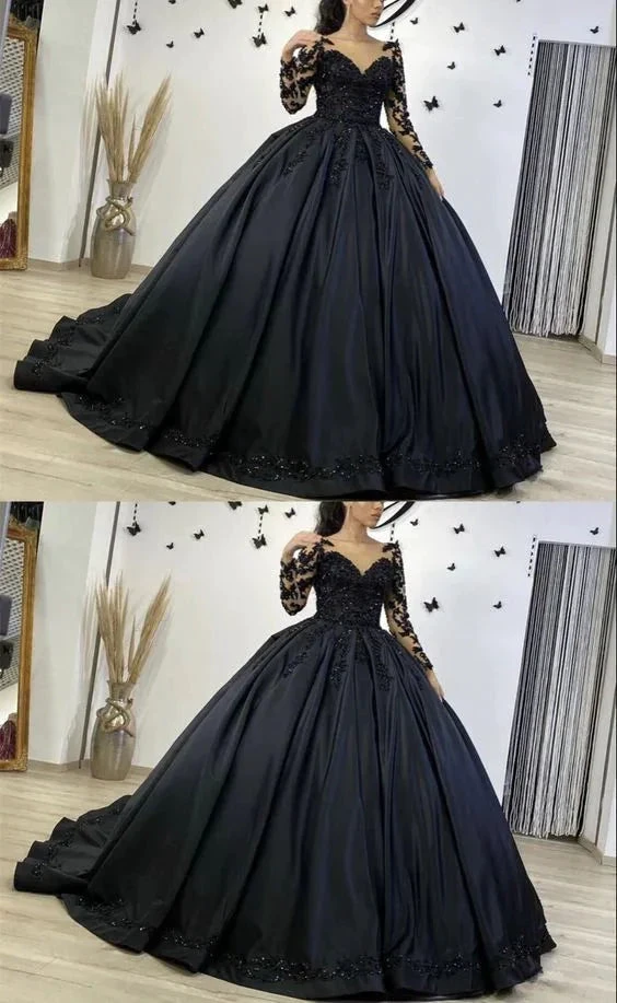 Black Long Sleeve Ball Gown Wedding Dresses (ZD13684)