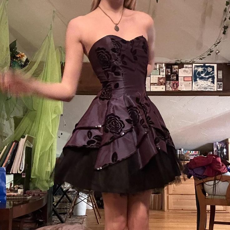Vintage Satin Tulle Tiered A-Line Mini Prom Dress Homecoming Dress - View 3 | FashionDia