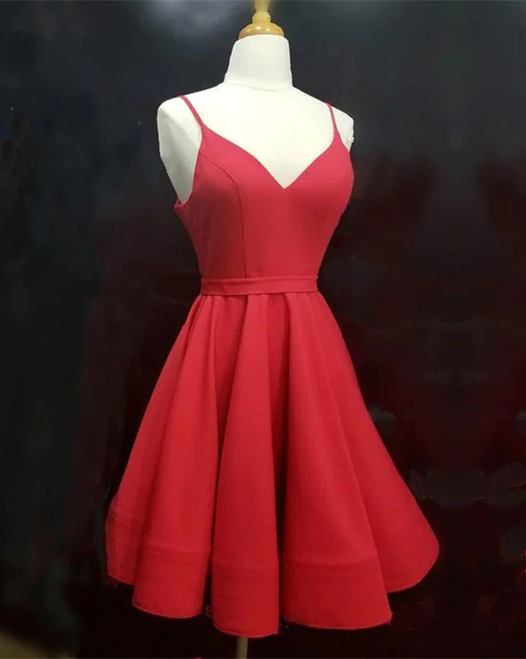 Spaghetti Straps V-Neck Satin Homecoming Dresses Ball Gown Party Dress - View 2 | FashionDia