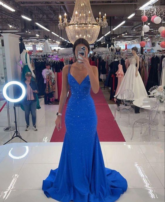 Charming Blue Mermaid Evening Dress,Blue Glam Dress - FashionDia