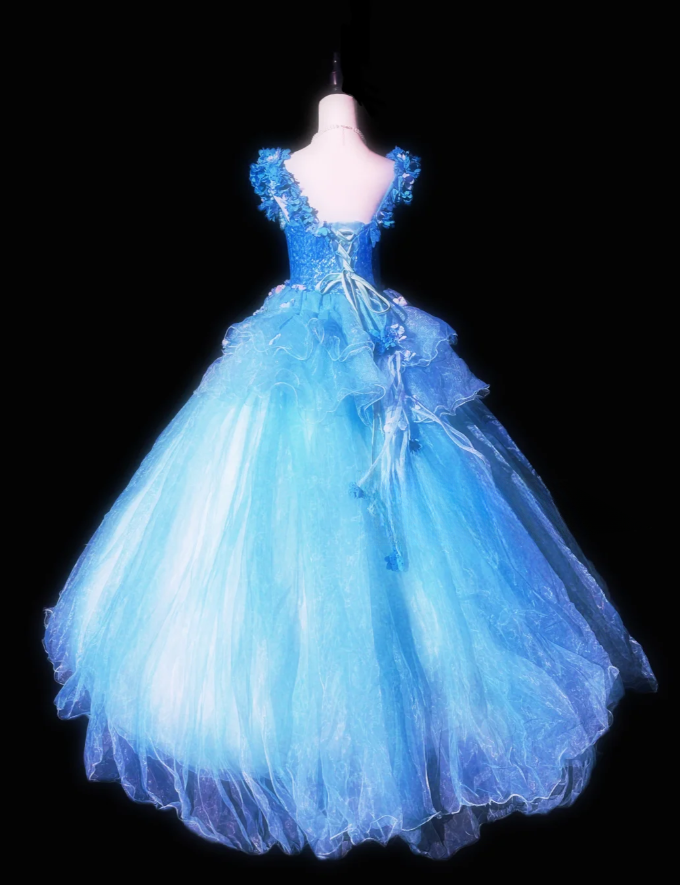 Sweet Blue Tulle Appliques Beaded Sweet 16 Dress Formal Quinceanera Dress - View 2 | FashionDia