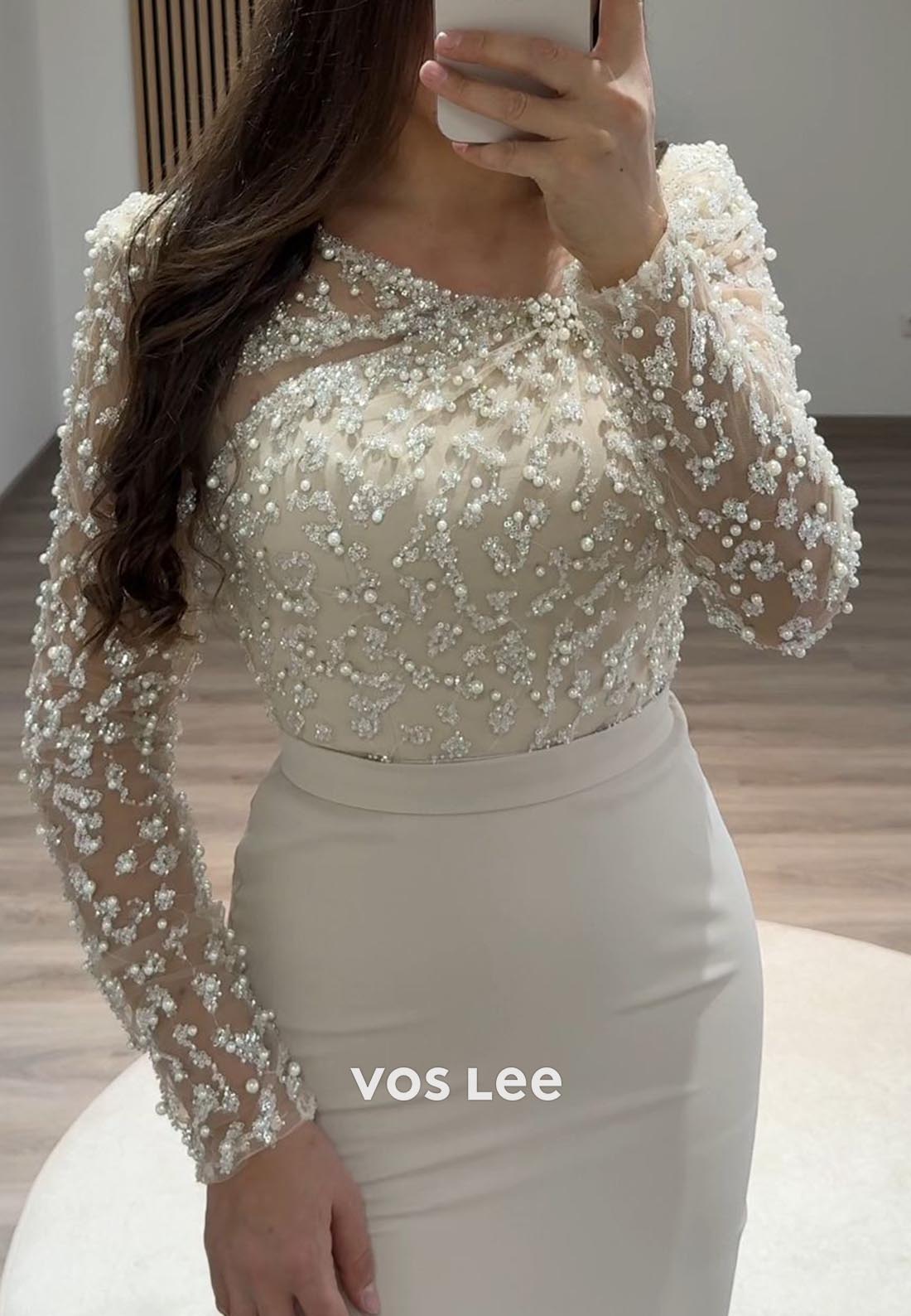 Beading Long Sleeve Scoop Floor-Length Column Formal Evening Dresses