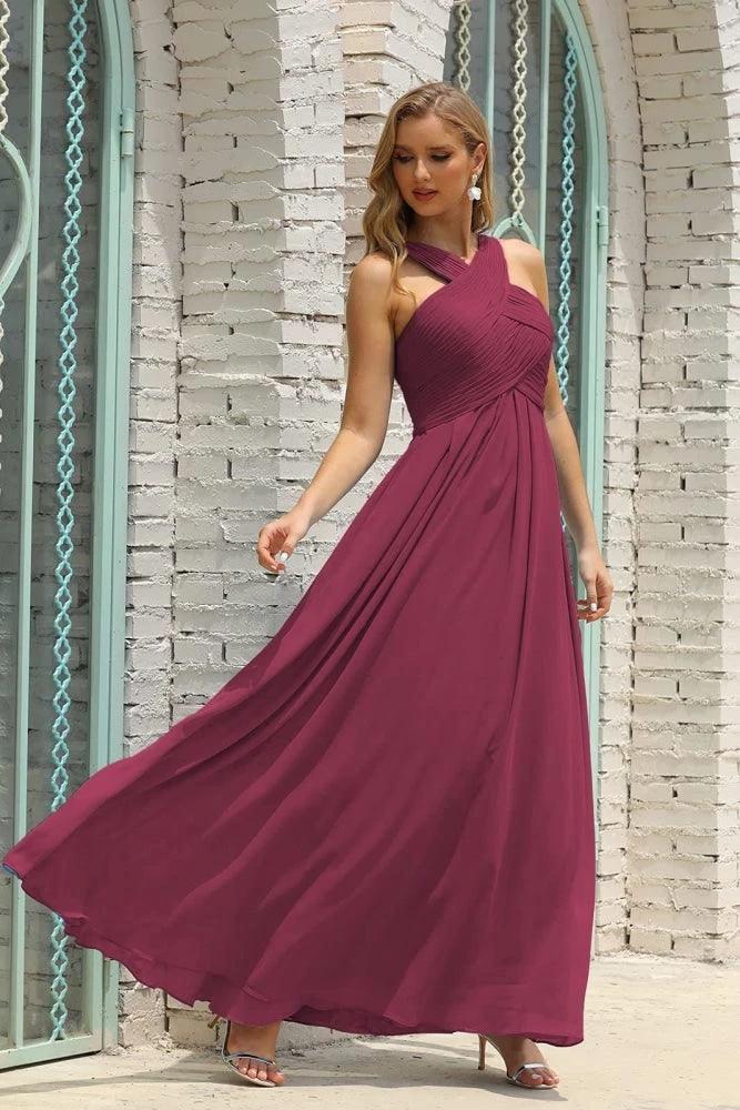 Numbersea Women Halter Chiffon Bridesmaid Dress A-line Long Formal Prom Gown SEA28015 by numbersea