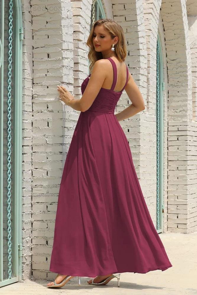ZapDress Women Halter Chiffon Bridesmaid Dress A-line Long Formal Prom Gown (ZD17050)