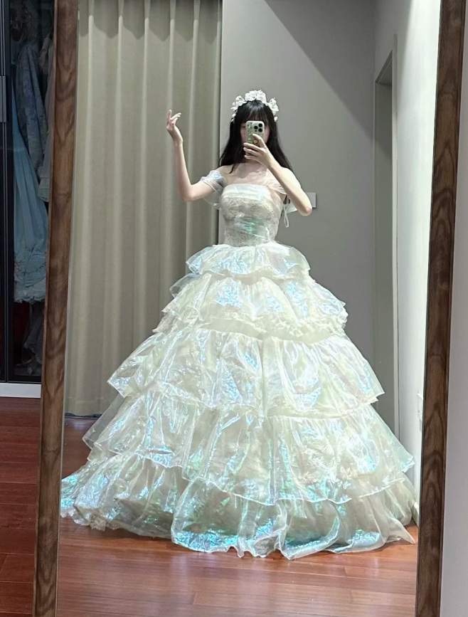 Chic Off-the-Shoulder Layered Long Ball Gown Formal princess Quinceanera Dress - View 2 | FashionDia