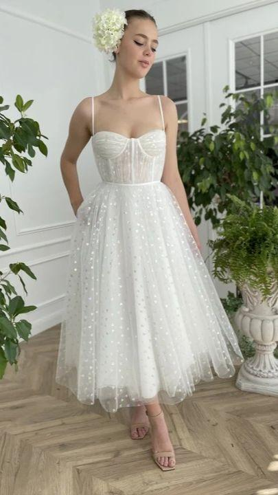Spaghetti Straps Tea-Length Prom Dress, Lovely Party Dress - View 4 | FashionDia