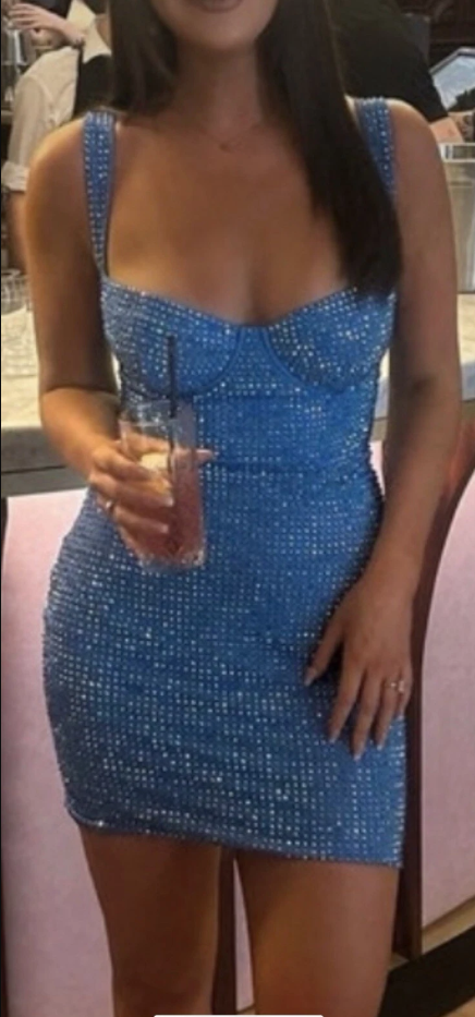 Gorgeous Spaghetti Straps Blue Sweetheart Neck Sheath Short Birthday Dress Formal Homecoming Dress - View 2 | FashionDia